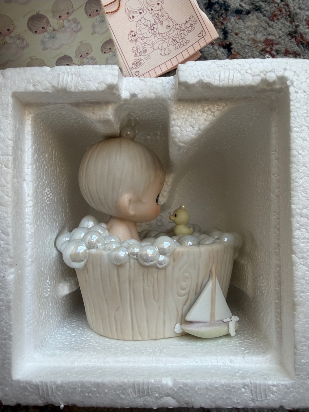 Precious Moments Cream Bath Figurine with Yellow Duck and Pink Sailboat - Picture 2 of 3